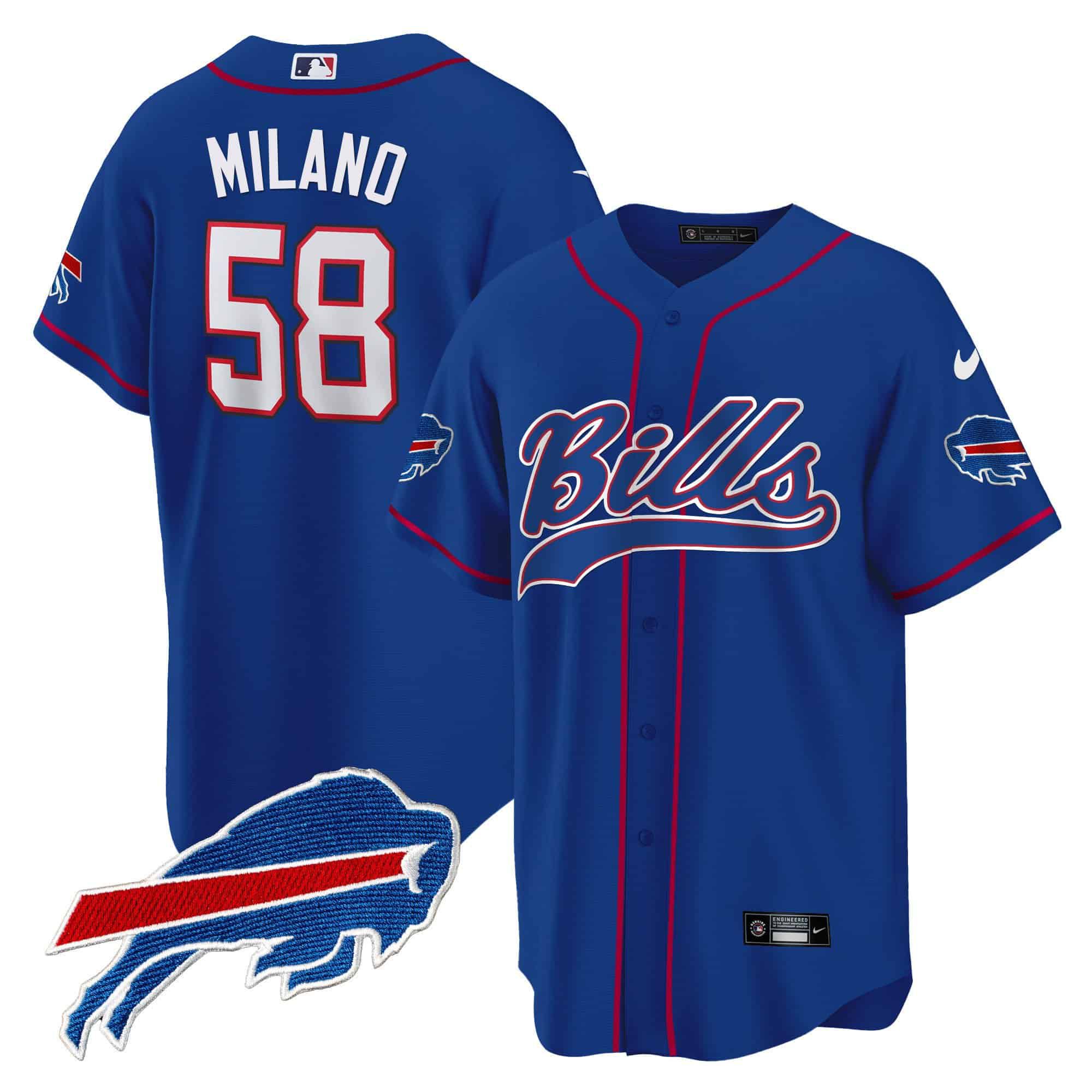 Men Buffalo Bills #58 Milano Blue 2024 Nike Baseball Game NFL Jersey
